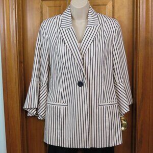 CAbi Navy/White Stripe Jacket/Blazer Flounce Sleeve Size 4